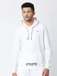 Pepe Jeans Men White Cotton Hooded Sweatshirt