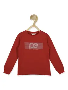 Peter England Boys Red Printed Cotton Sweatshirt