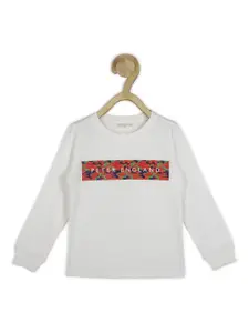 Peter England Boys White Printed Cotton Sweatshirt