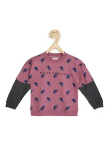 Peter England Boys Purple Printed Pure Cotton Sweatshirt