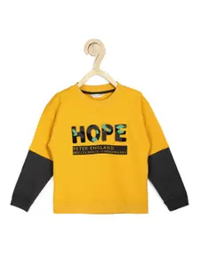 Peter England Boys Yellow Printed Pure Cotton Sweatshirt