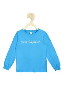 Peter England Boys Blue Solid Pure Cotton Sweatshirt