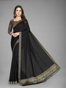 Anjaneya Sarees Black & White Silk Blend Saree