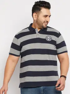AUSTIVO Men Grey & Navy Blue Striped Polo Collar T-shirt