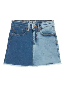 Pepe Jeans Girls Blue Colorblocked A-Line Denim Skirts