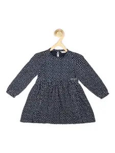 Peter England Kids Girls Navy Blue Polka Dot Printed Fit & Flare Dress