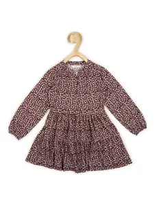 Peter England Girls Maroon & White Floral Printed Dress