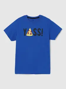 max Boys Blue Typography Printed Cotton T-shirt
