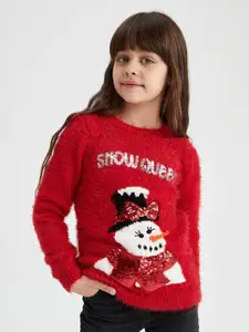 DeFacto Girls Red & White Printed Pullover