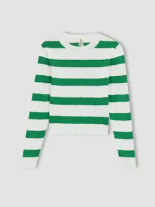 DeFacto Girls Green & White Striped Striped Pullover