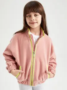 DeFacto Girls Rose & Green Solid Front Open Sweater