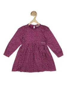 Peter England Girls Purple & White Printed Dress