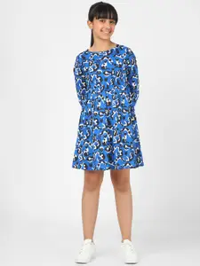 Peter England Blue & Black Cotton A-Line Dress