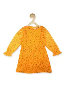 Peter England Yellow Floral A-Line Dress
