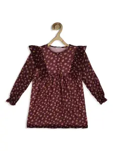Peter England Girls Maroon Floral A-Line Pure Cotton Dress