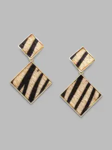 Globus Gold-Toned & Black Square Gold Plated Drop Earrings