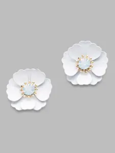 Globus White & Blue Floral Gold Plated Stud Earrings