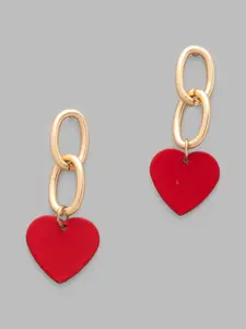 Globus Gold-Toned & Red Heart Shaped Drop Earrings