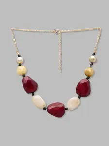 Globus Gold-Toned & Maroon Gold-Plated Statement Necklace