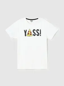 max Boys White Typography Printed Cotton T-shirt