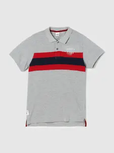 max Boys Grey & Red Colourblocked Polo Collar Cotton T-shirt
