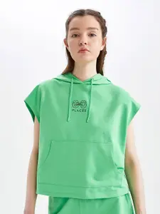 DeFacto Women Green Hooded Cotton Sweatshirt