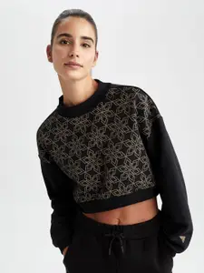 DeFacto Women Black Printed Sweatshirt