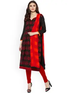 Saree mall Black & Red Embroidered Unstitched Dress Material