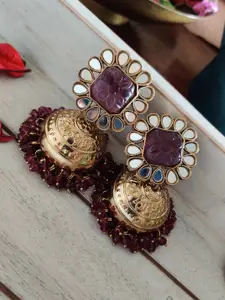 Binnis Wardrobe Magenta & Gold-Plated Kundan Dome Shaped Drop Earrings