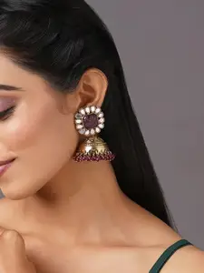 Binnis Wardrobe Magenta & Gold-Plated Kundan Dome Shaped Drop Earrings