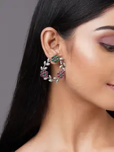 Binnis Wardrobe Pink & Green Silver-Plated Floral Studs Earrings