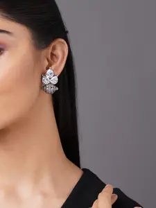 Binnis Wardrobe White & Silver-Plated Contemporary Studs Earrings