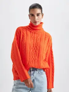 DeFacto Women Orange Cable Knit Pullover