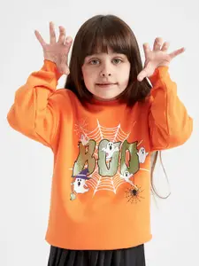 DeFacto Girls Orange Cotton Printed Sweatshirt