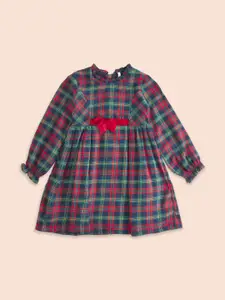 Pantaloons Junior Girls Green & Red Checked A-Line Cotton Dress