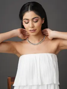 Binnis Wardrobe Silver-Toned & Black German Silver Silver-Plated Necklace