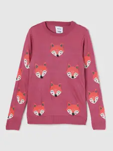max Girls Pink & Peach-Coloured Animal Pullover