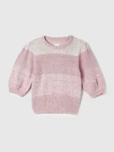 max Girls Pink & Off White Colourblocked Pullover with Embellished Detail