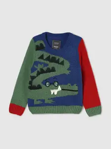 max Boys Blue & Green Graphic Printed Acrylic Pullover