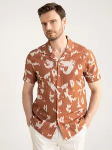 DeFacto Men Brown Cotton Printed Casual Shirt