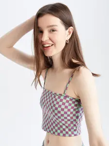 DeFacto Checked Fitted Crop Top