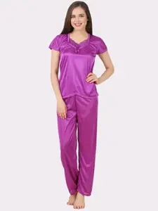 Fasense Women Purple  Top And Pyjama Night Suit