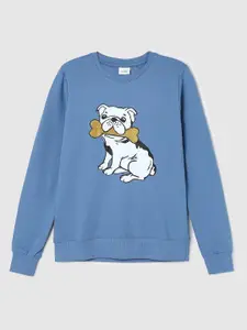 max Girls Blue Printed Cotton Sweatshirt
