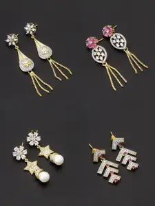 aadita Set Of 4 Gold-Plated Contemporary Drop Earrings