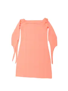AND Women Coral Orange Self Design A-Line Dress
