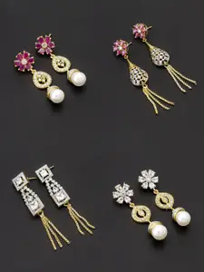 aadita White & Gold-Toned Set of 4 Contemporary Drop Earrings