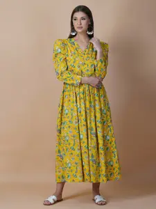GULAB CHAND TRENDS Yellow Floral Midi Dress