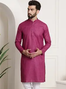 SOJANYA Men Cotton Linen Checked Straight Kurta