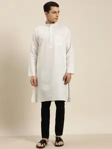 SOJANYA Men White Dobby Straight Kurta