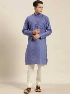 SOJANYA Men Blue Dobby Straight Kurta